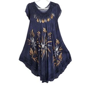 Fashion Force Grey Embroidered Painted Floral Gauze Shift Dress Womens Free Size